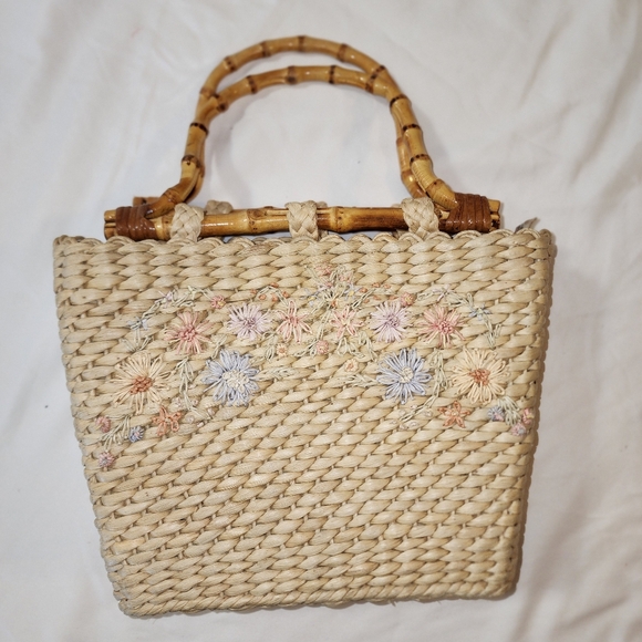 2001 vintage Capelli Straworld Straw Zip Tote Bag Purse Multi-Color Floral - Picture 10 of 12
